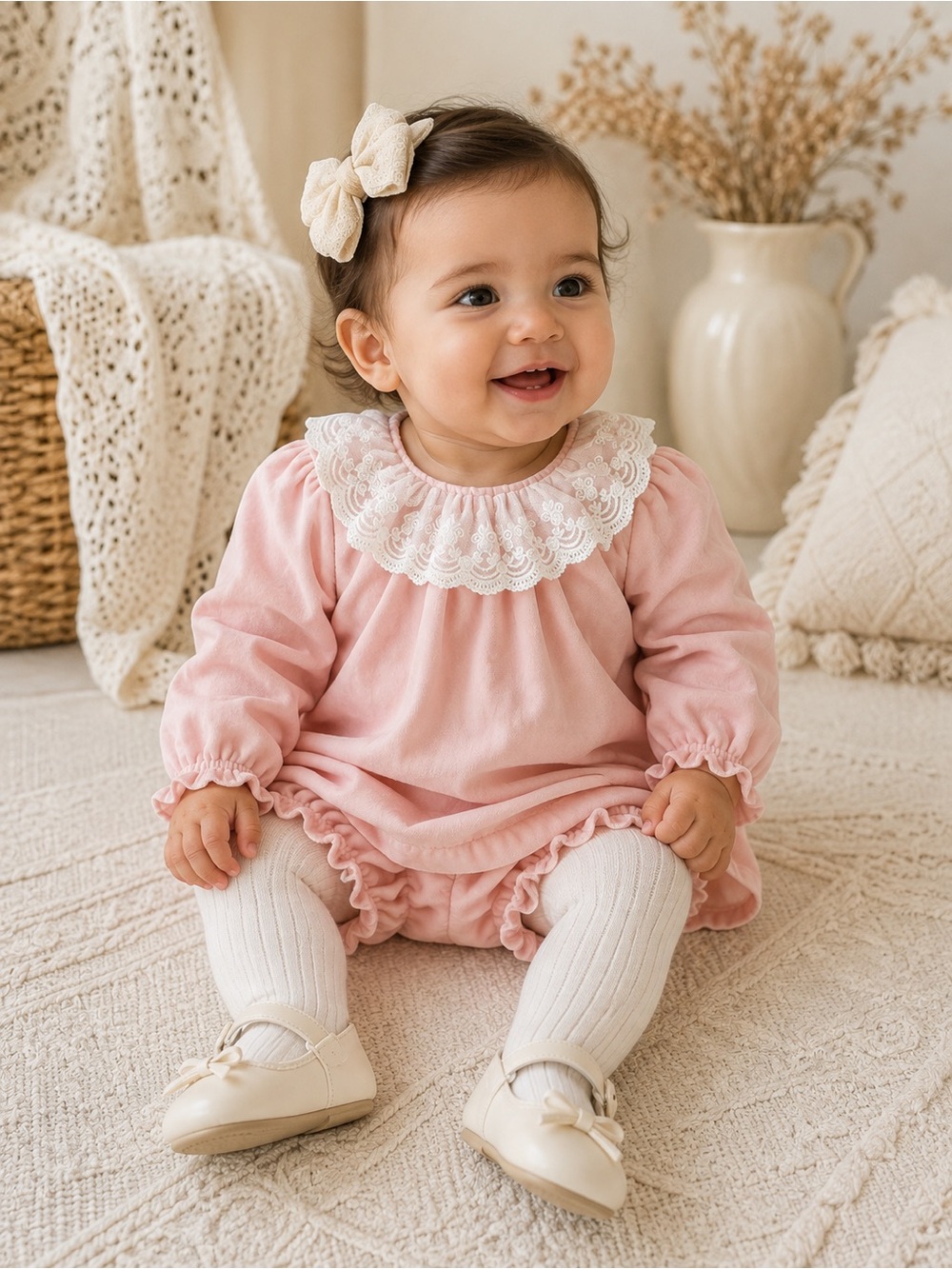 Janie and Jack Baby Velvet Collared Matching Set Pink 2-Piece 12-18M NWT